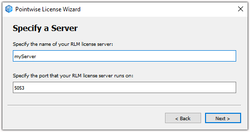 Launch License Wizard, Specify License Server