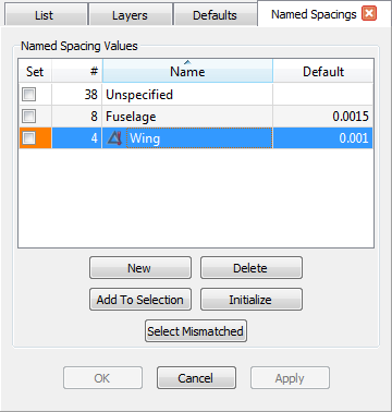 Use the Named Spacings panel to quickly created spacing constraint sets.