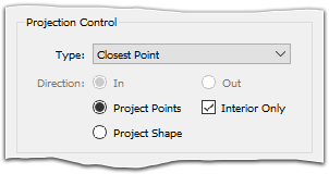Use options in the Projection Control frame to set up type, direction and more.